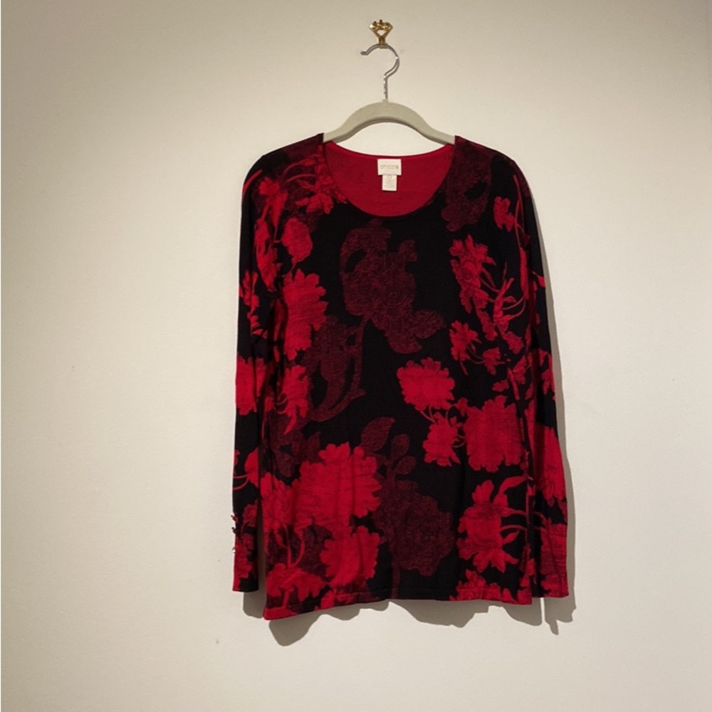 Chico’s black and red floral long sleeved top